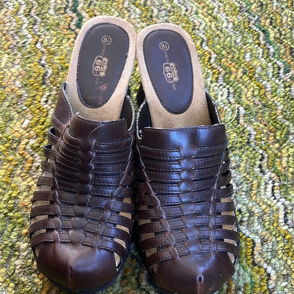 Vtg Y2K Route 66 Brown Chunky Slip On Clog - Picture 1 of 4